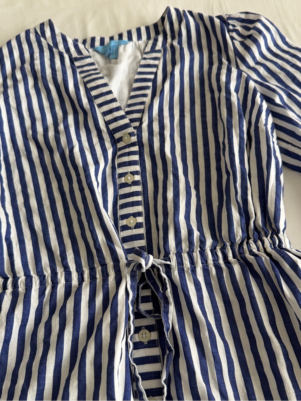 Draper James Navy and White Striped Tie-Front Tiered Dress - Picture 2 of 4